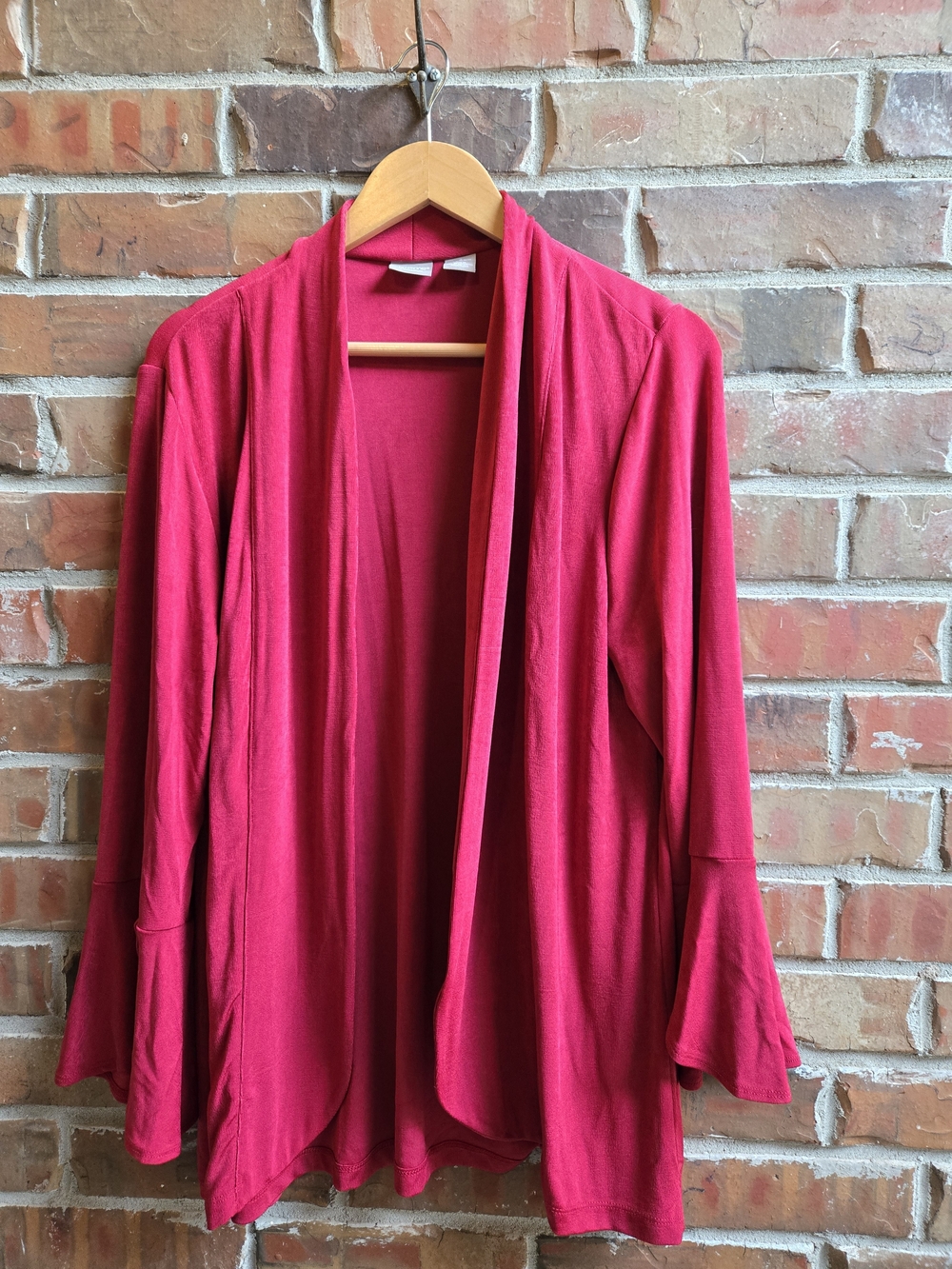 Chico's Travelers Open-Front Draped Cardigan in Raspberry Red Slinky Flowy